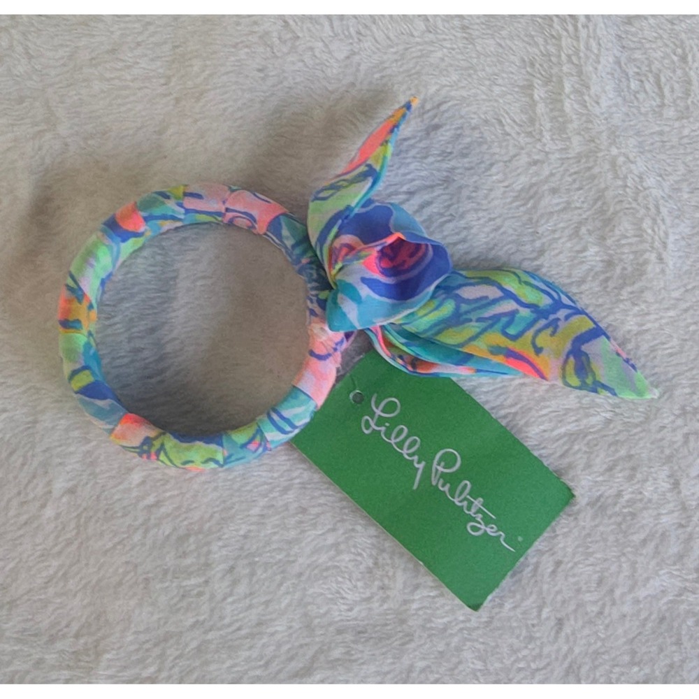 Lilly Pulitzer Bennet Blue Surf Gypsea Swim Fabric Wrapped Bangle Bow 29418 NWT